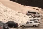 Сход лавины на автостоянку в Приэльбрусье: видео